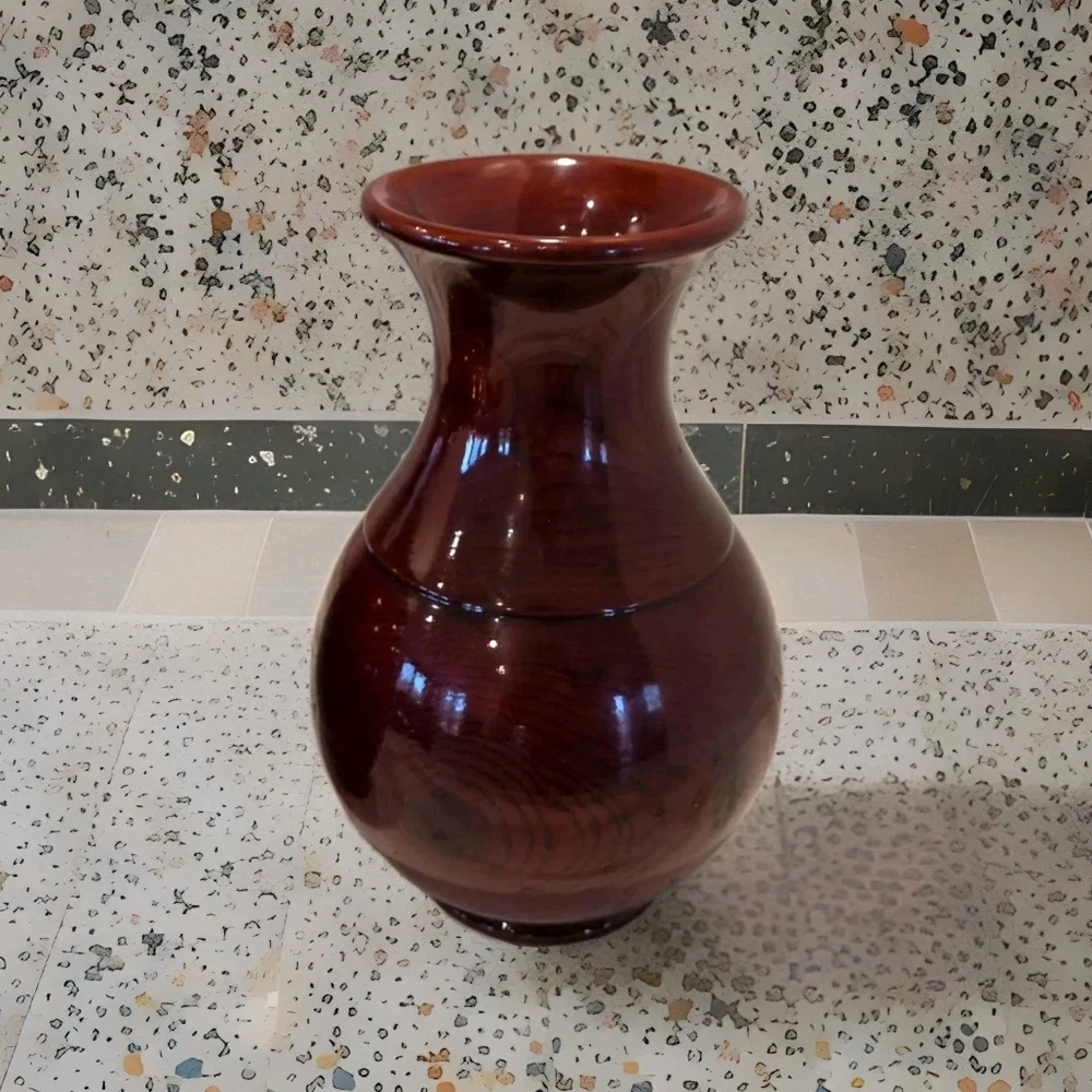 Frederick Cooper Chicago Turned Wood Vases‎ Set of 2 Oxblood Red MCM Korea